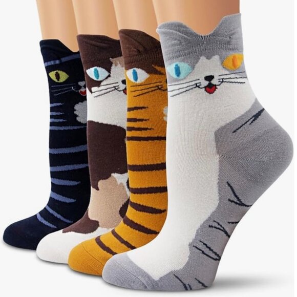 Women’s Casual Cotton Socks - Colorful Cute Cat Design - Picture 4 of 4
